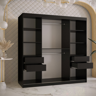 Designer gardrób arany tükörrel 3. FOGANTYÚ - szélesség 180 cm, fekete / fehér