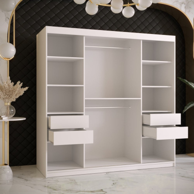 Designer gardrób arany tükörrel 3. FOGANTYÚ - szélesség 180 cm, fehér / fekete