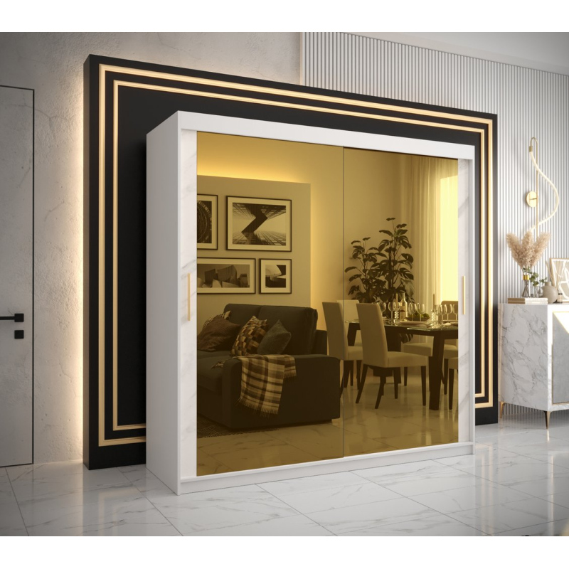 Designer gardrób arany tükörrel 3. FOGANTYÚ - szélesség 200 cm, fehér