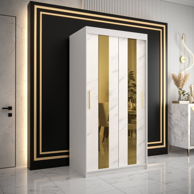 Designer gardrób arany tükörrel 4-es FOGANTYÚ - szélesség 100 cm, fehér