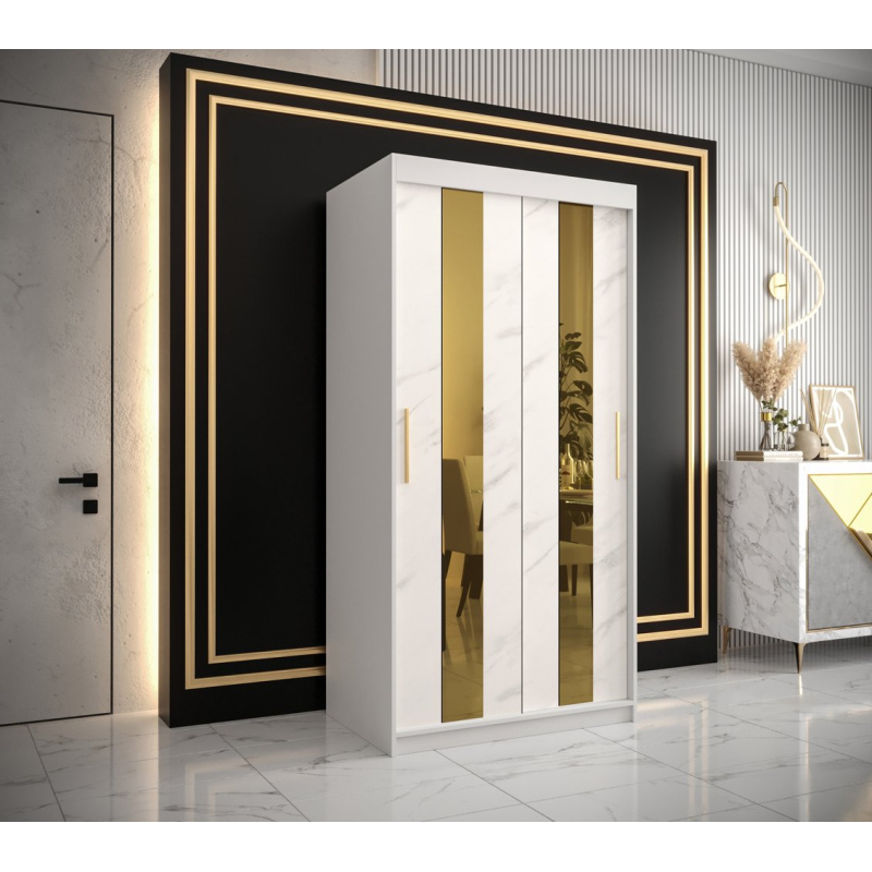 Designer gardrób arany tükörrel 4-es FOGANTYÚ - szélesség 100 cm, fehér