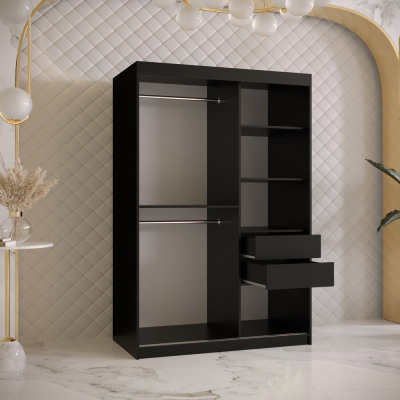 Designer gardrób arany tükörrel 4-es FOGANTYÚ - szélesség 120 cm, fekete
