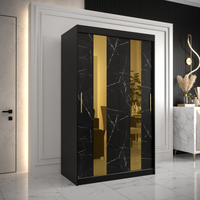 Designer gardrób arany tükörrel 4-es FOGANTYÚ - szélesség 120 cm, fekete