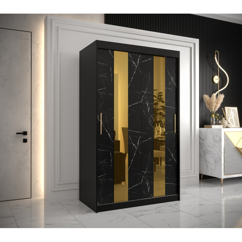 Designer gardrób arany tükörrel 4-es FOGANTYÚ - szélesség 120 cm, fekete