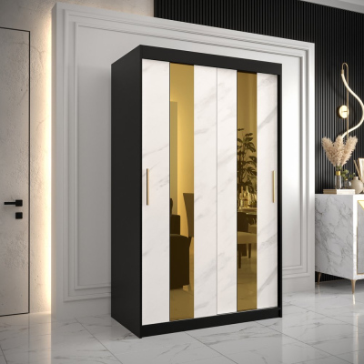 Designer gardrób arany tükörrel 4. FOGANTYÚ - szélesség 120 cm, fekete / fehér