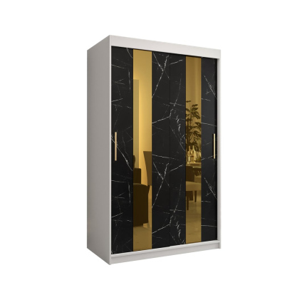 Designer gardrób arany tükörrel 4. FOGANTYÚ - szélesség 120 cm, fehér / fekete