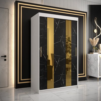 Designer gardrób arany tükörrel 4. FOGANTYÚ - szélesség 120 cm, fehér / fekete