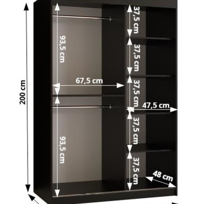 Designer gardrób arany tükörrel 4. FOGANTYÚ - szélesség 120 cm, fehér / fekete