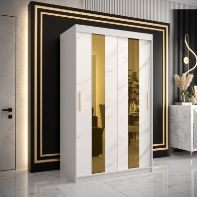 Designer gardrób arany tükörrel 4-es FOGANTYÚ - szélesség 120 cm, fehér