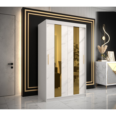 Designer gardrób arany tükörrel 4-es FOGANTYÚ - szélesség 120 cm, fehér