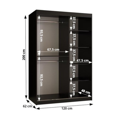 Designer gardrób arany tükörrel 4-es FOGANTYÚ - szélesség 120 cm, fehér