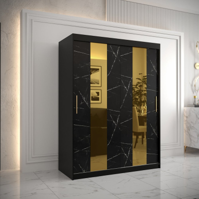 Designer gardrób arany tükörrel 4-es FOGANTYÚ - szélesség 150 cm, fekete