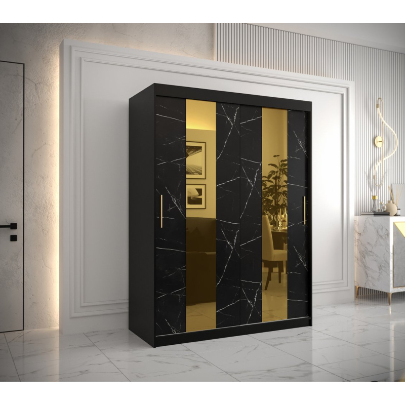 Designer gardrób arany tükörrel 4-es FOGANTYÚ - szélesség 150 cm, fekete