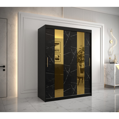 Designer gardrób arany tükörrel 4-es FOGANTYÚ - szélesség 150 cm, fekete