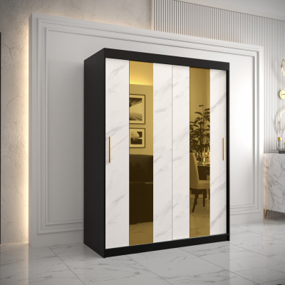 Designer gardrób arany tükörrel 4. FOGANTYÚ - szélesség 150 cm, fekete / fehér
