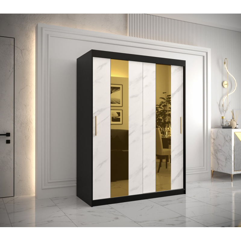 Designer gardrób arany tükörrel 4. FOGANTYÚ - szélesség 150 cm, fekete / fehér