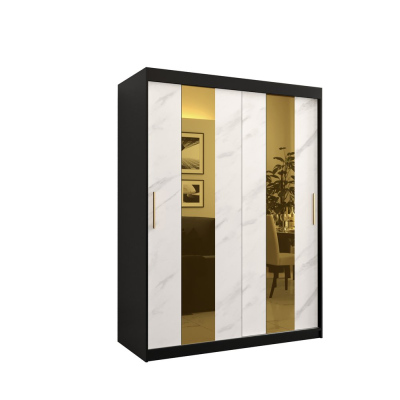 Designer gardrób arany tükörrel 4. FOGANTYÚ - szélesség 150 cm, fekete / fehér