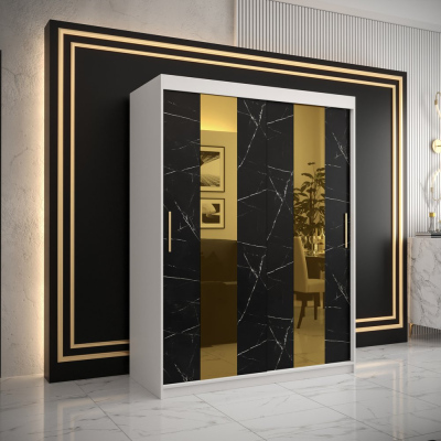 Designer gardrób arany tükörrel 4. FOGANTYÚ - szélesség 150 cm, fehér / fekete