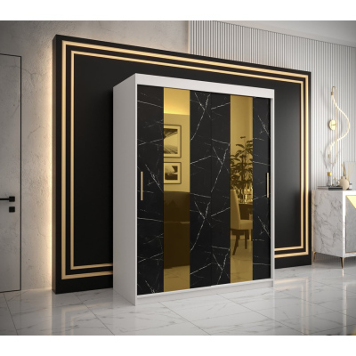 Designer gardrób arany tükörrel 4. FOGANTYÚ - szélesség 150 cm, fehér / fekete