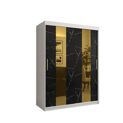 Designer gardrób arany tükörrel 4. FOGANTYÚ - szélesség 150 cm, fehér / fekete