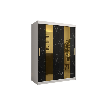 Designer gardrób arany tükörrel 4. FOGANTYÚ - szélesség 150 cm, fehér / fekete