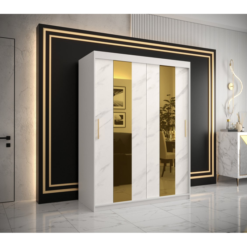 Designer gardrób arany tükörrel 4. FOGANTYÚ - szélesség 150 cm, fehér
