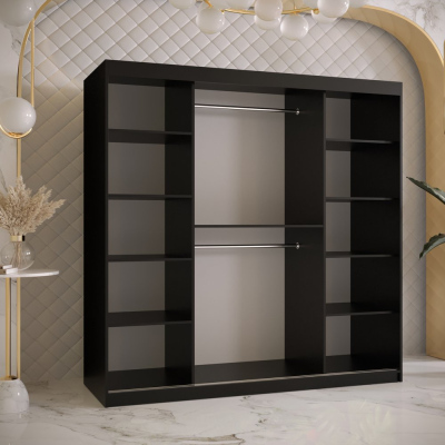 Designer gardrób arany tükörrel 4-es FOGANTYÚ - szélesség 180 cm, fekete