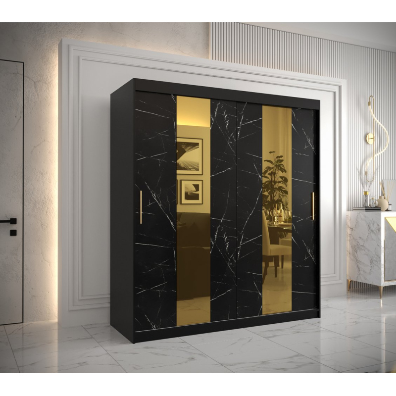 Designer gardrób arany tükörrel 4-es FOGANTYÚ - szélesség 180 cm, fekete