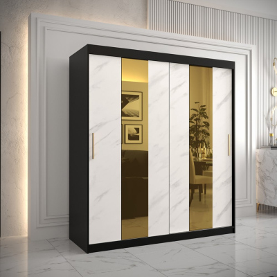 Designer gardrób arany tükörrel 4. FOGANTYÚ - szélesség 180 cm, fekete / fehér