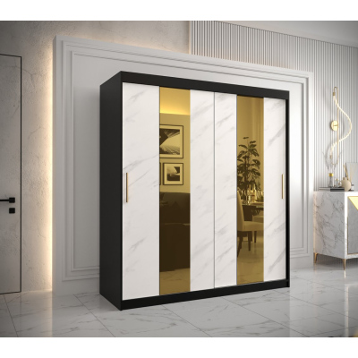 Designer gardrób arany tükörrel 4. FOGANTYÚ - szélesség 180 cm, fekete / fehér