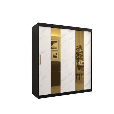 Designer gardrób arany tükörrel 4. FOGANTYÚ - szélesség 180 cm, fekete / fehér