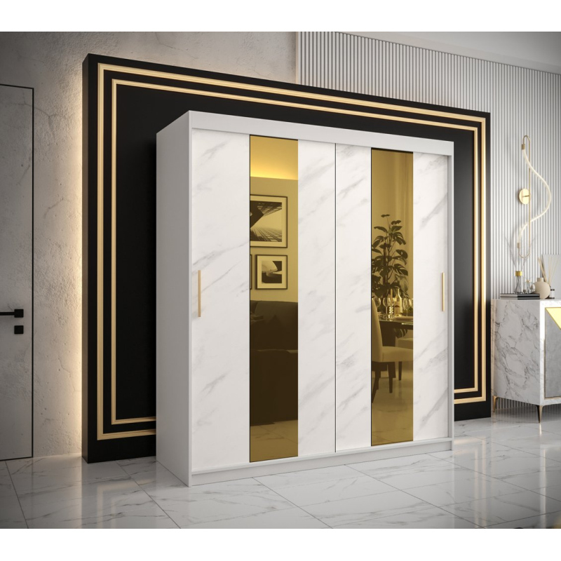 Designer gardrób arany tükörrel 4. FOGANTYÚ - szélesség 180 cm, fehér