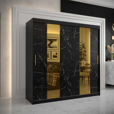 Designer gardrób arany tükörrel 4-es FOGANTYÚ - szélesség 200 cm, fekete