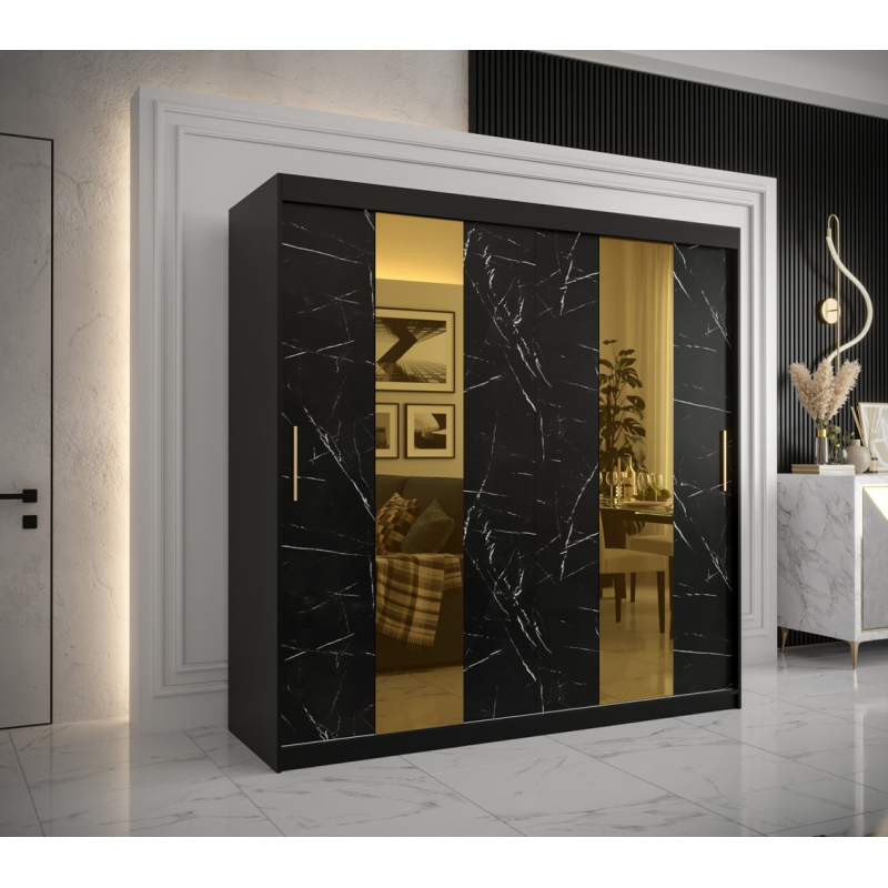 Designer gardrób arany tükörrel 4-es FOGANTYÚ - szélesség 200 cm, fekete