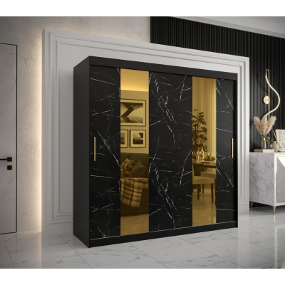 Designer gardrób arany tükörrel 4-es FOGANTYÚ - szélesség 200 cm, fekete