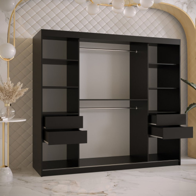Designer gardrób arany tükörrel 4. FOGANTYÚ - szélesség 200 cm, fekete / fehér