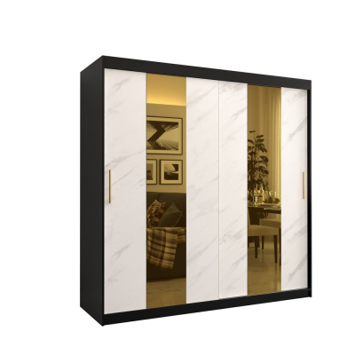 Designer gardrób arany tükörrel 4. FOGANTYÚ - szélesség 200 cm, fekete / fehér