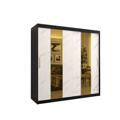 Designer gardrób arany tükörrel 4. FOGANTYÚ - szélesség 200 cm, fekete / fehér