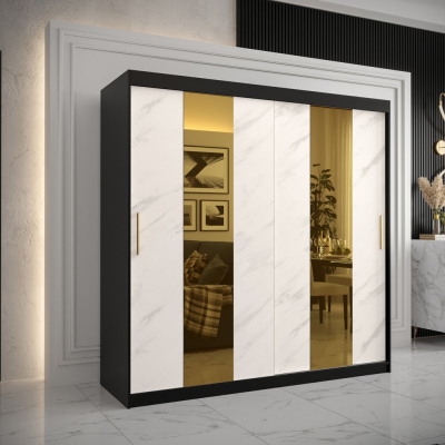 Designer gardrób arany tükörrel 4. FOGANTYÚ - szélesség 200 cm, fekete / fehér