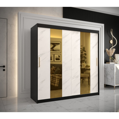 Designer gardrób arany tükörrel 4. FOGANTYÚ - szélesség 200 cm, fekete / fehér