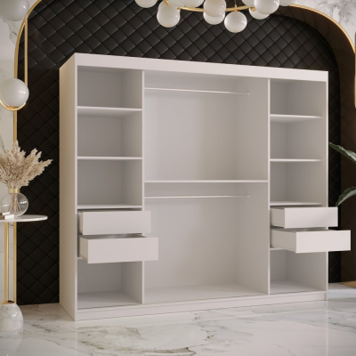Designer gardrób arany tükörrel 4-es FOGANTYÚ - szélesség 200 cm, fehér
