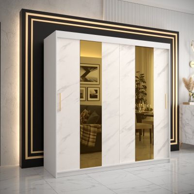 Designer gardrób arany tükörrel 4-es FOGANTYÚ - szélesség 200 cm, fehér