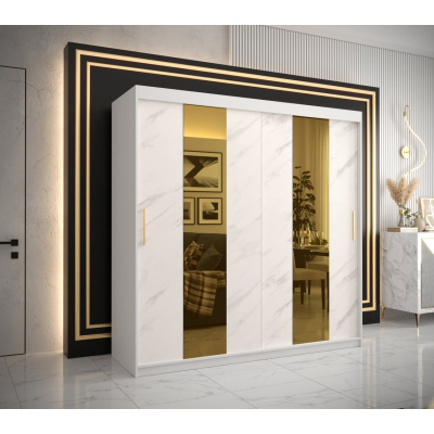 Designer gardrób arany tükörrel 4-es FOGANTYÚ - szélesség 200 cm, fehér