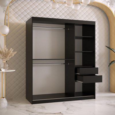 Designer gardrób arany tükörrel 4. FOGANTYÚ - szélesség 150 cm, fehér / fekete
