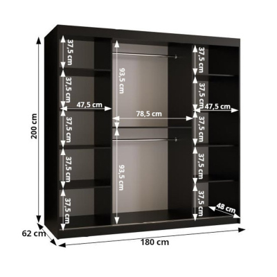 NENELA 1 tolóajtós gardrób szekrény - 180 cm széles, fekete