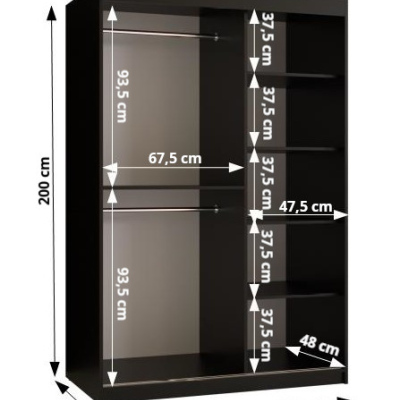 RAISA 1 gardrób szekrény - 120 cm széles, fekete