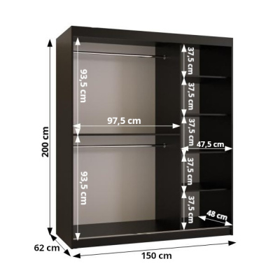 RAISA 1 ruhásszekrény - szélesség 150 cm, fehér / fekete
