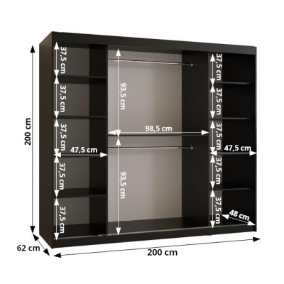 RAISA 1 ruhásszekrény - szélesség 200 cm, fekete