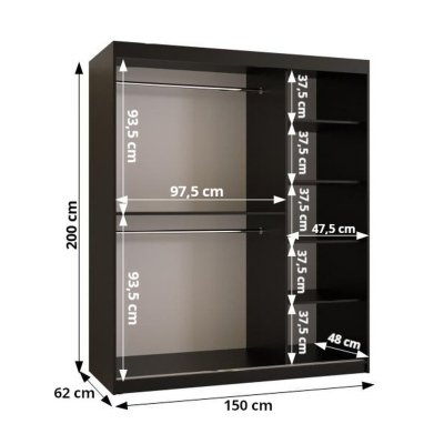 RAISA 2 ruhásszekrény - szélesség 150 cm, fekete