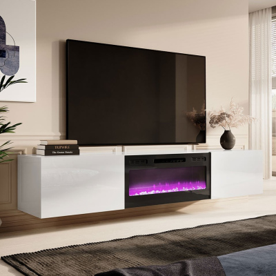 Függesztett TV-állvány elektromos kandallóval TOKA - fehér / fényes fehér